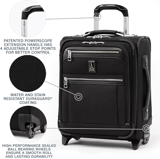 Travelpro Platinum Elite Softside Expandable Carry on Luggage, 2 Wheel Upright Regional Suitcase, USB Port, Men and Women, Shadow Black, Carry On 16-Inch