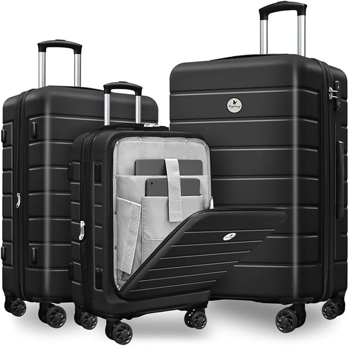 Classic 3-Piece Luggage Set with TSA Lock, PC+ABS Durable Lightweight Suitcase with Spinner Wheels, Hardshell Expandable Carry-On Luggage for Business Family Travel, 20/24/28 inch, Black