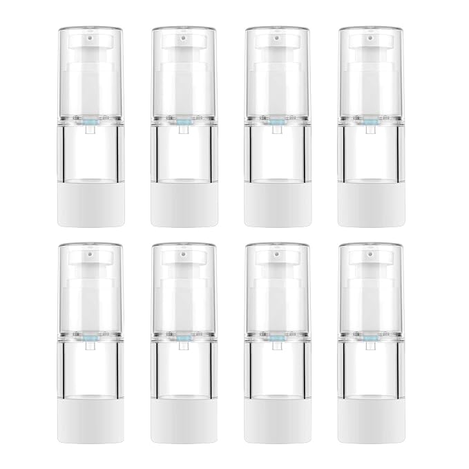 LONGWAY 0.5Oz 15ml Clear Airless Cosmetic Cream Pump Bottle Travel Size Dispenser Refillable Containers/Foundation Travel Pump Bottle for Shampoo (Pack of 8)