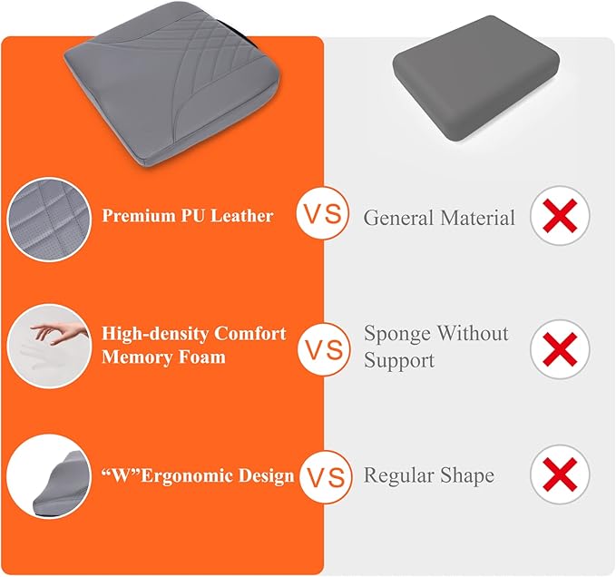 kingphenix Premium Car Seat Cushion, Memory Foam Driver Seat Cushion to Improve Driving View- Coccyx & Lower Back Pain Relief - Seat Cushion for Car, Truck, Office Chair (Leather Gray)