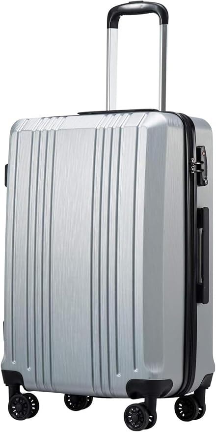 Coolife Luggage PC+ABS Hardshell Suitcase with TSA Lock, Spinner Carry On Lightweight (silver, S(20in_carry on))