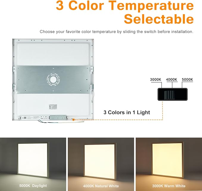 12-Pack 2x2 FT LED Flat Panel Light Surface Mount, 100-277V | Triac Dimmable & 3000K/4000K/5000K Selectable, 40W Square 24x24 LED Ceiling Light Flush Mount, ETL Listed, White