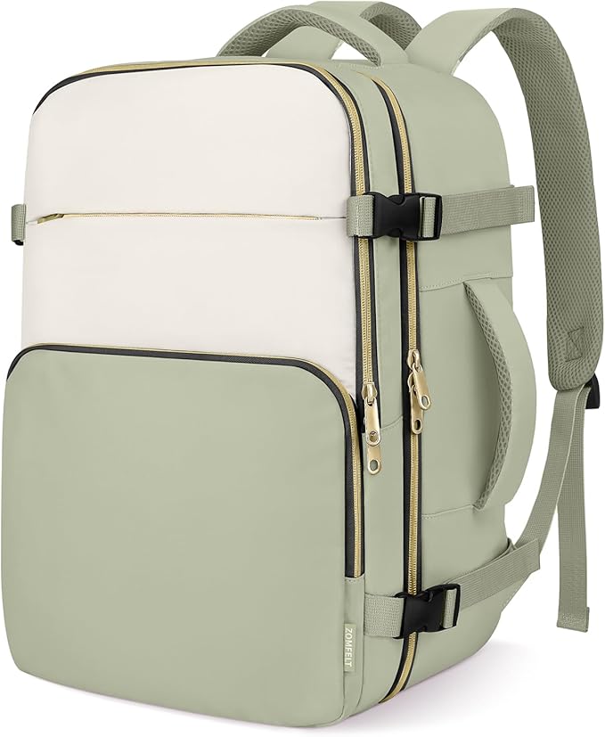 ZOMFELT Travel Backpack for Men, Carry on Backpack, TSA 17.3 inch Laptop Backpack Flight Approved, Personal Item Travel Bag Nurse Bag Casual Daypack for Weekender Business Trip, Green