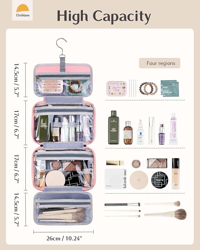 Travel Hanging Toiletry Bag for Women - Waterproof Cosmetic Organizer with Clear Window, Lightweight Bathroom Bags for Essentials, Makeup, Shampoo, Toiletries Dark Pink, Medium