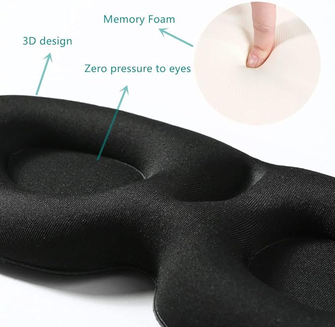 Tim & Tina 3D Sleep Eye Mask Blindfold for Men Women Sleeping Mask Light Blocking Soft Covers for Travel Nap Yoga Adjustable Strap (3D Black)