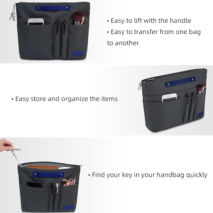 VANCORE Purse Organizer Insert for Handbags,Tote Bag Organizer Insert with Zipper Bag,Premium Handbag Organizer Inside Liner for Women with 15 Pockets