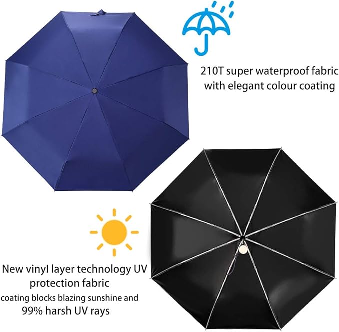 DBA FDJASGY Sun Umbrella Compact Folding Travel Umbrella Auto Open and Close for Windproof, Rainproof & 99.9% UV Protection Parasol with Black Anti-UV Coating