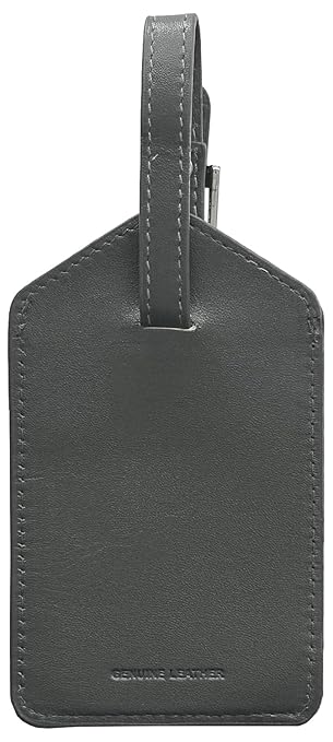 Grey Genuine Top Grain Leather Luggage Tag