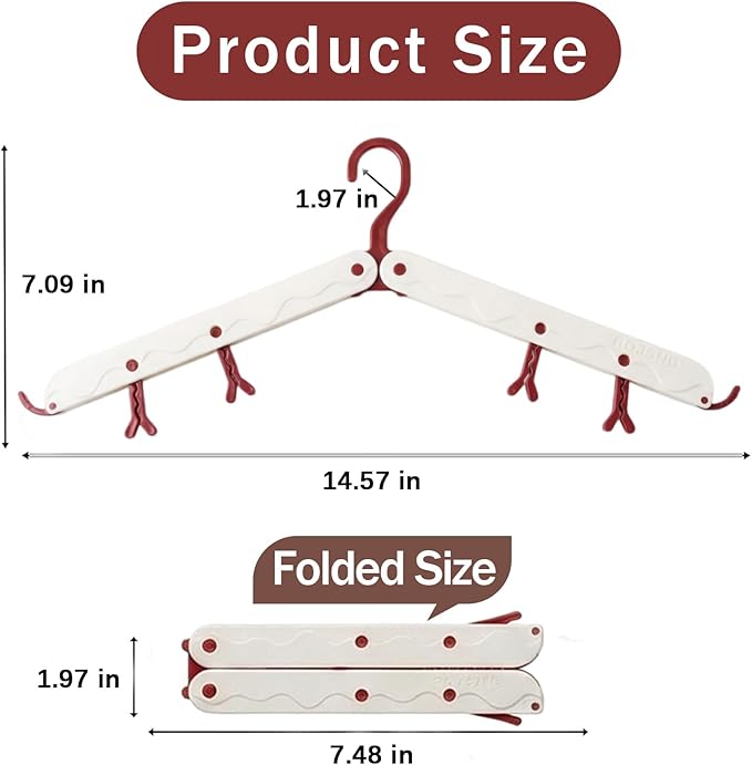 10 Pcs Modular Folding Travel Hangers (Beige/Red), MAX Space Saving Collapsible Hangers for Cruise, RV, and Luggage | Durable Two-Tone Set (Beige/Red)