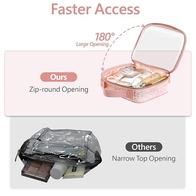 PACKISM Stylish TSA Approved Toiletry Bag Set, Floral Lace, Clear Makeup Bag with Handle, 1 TSA Medium & 1 Large for Travel, Gift for Women, Pink