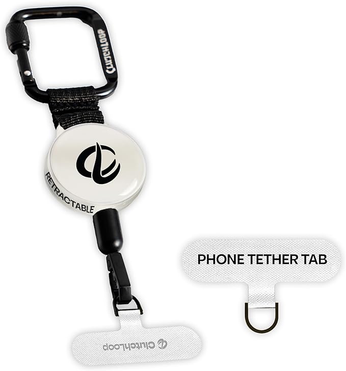 ClutchLoop Anti-Theft Phone Tether - Universal Adhesive Anchor, Retractable Steel Line and Locking Carabiner