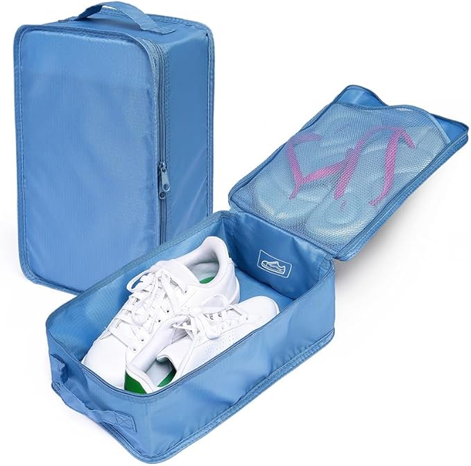Travel Shoe Bags, Foldable Waterproof Shoe Pouches Organizer-Double Layer (8 Seablue Shoe Bags)