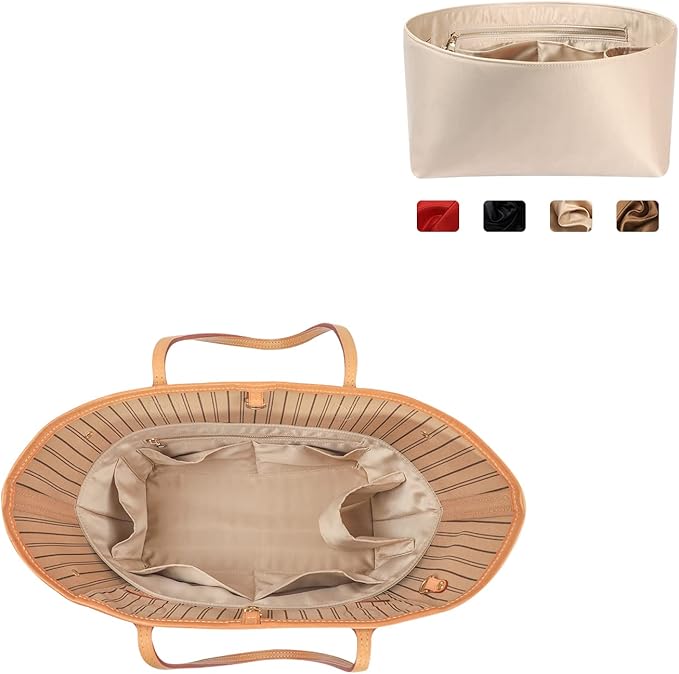 Speedy Neverfull Tote Organizer Insert - Silk Purse Organizer with Zipper, Silky Smooth, 6 Sizes (Slender Medium, Silky Beige)