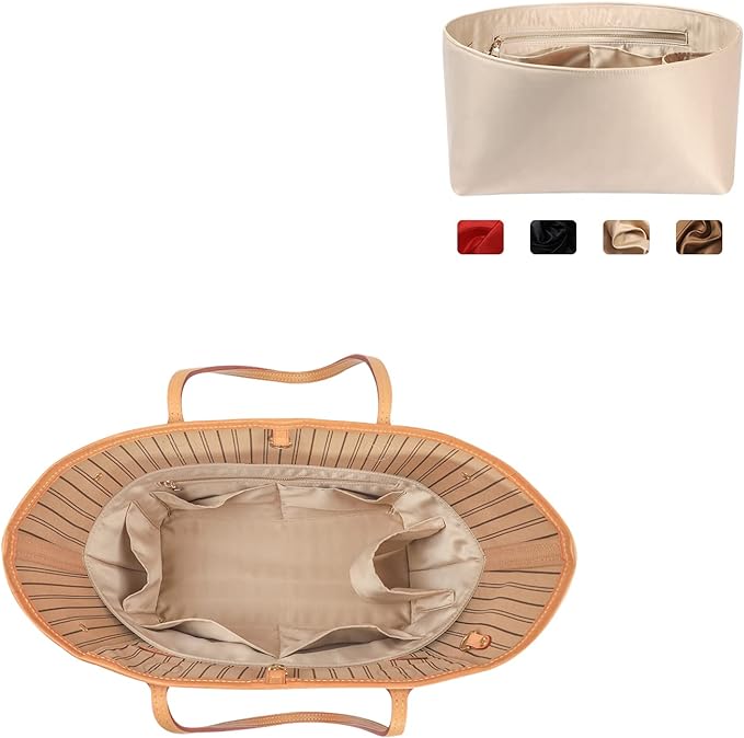 ZTUJO Purse Organizer Insert For Handbags, Silk Purse Organizer with Zipper, Silky Smooth, Bag Organizer For Speedy Neverfull Tote,onthego,Artsy, 6 Sizes (XL,Silky Beige)
