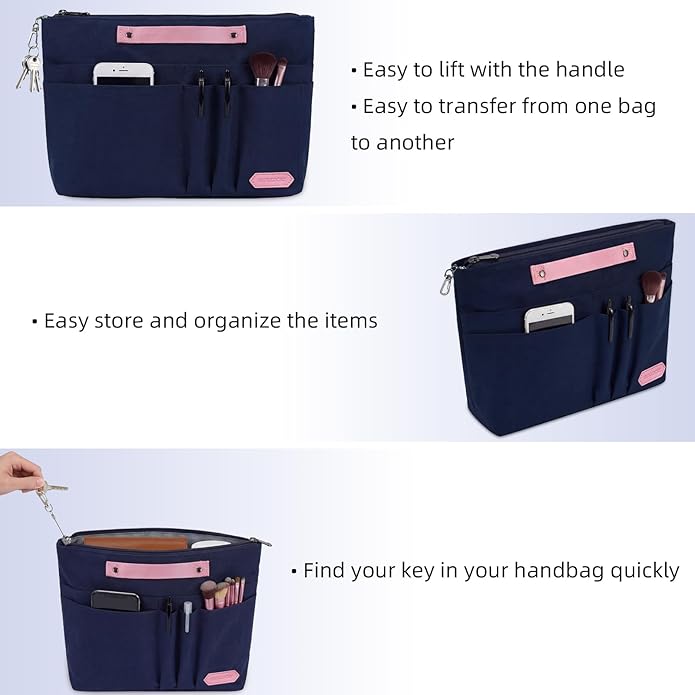 VANCORE Purse Organizer Insert for Handbags,Tote Bag Organizer Insert with Zipper Bag,Premium Handbag Organizer Inside Liner for Women with 15 Pockets