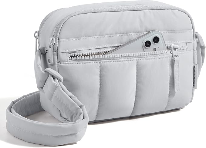 BAGSMART Cross Body Purse, Mini Crossbody Bags for Women Travel Purse, Puffy Shoulder Handbag Wallet with RFID Blocking Slots, Light Gray-small