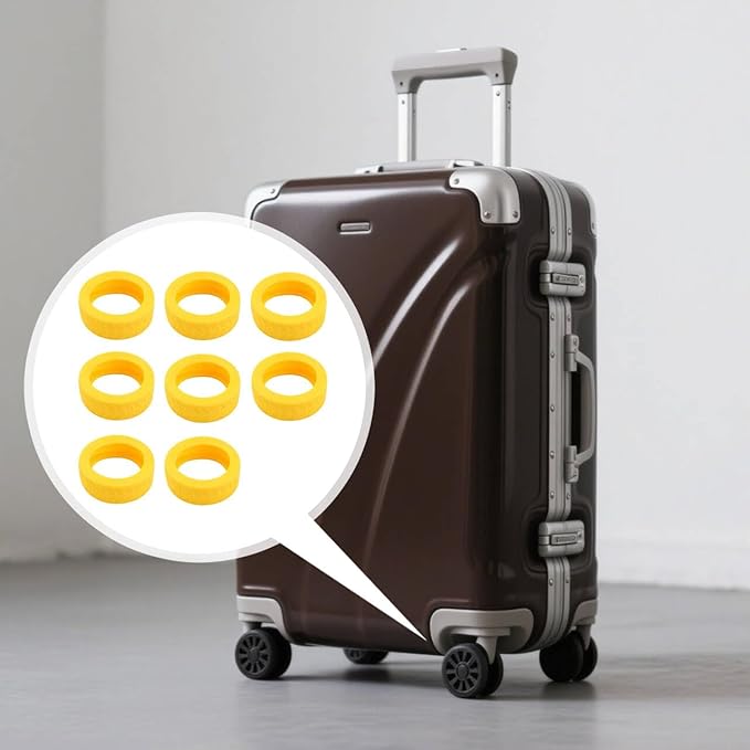 8 Pcs Yellow Luggage Wheel Covers Premium Silicone Protectors 2.1-2.4 Inch Spinner Wheels Wear-Resistant Silent Rolling Durable Protection Fits Most Suitcases & Office Chair Casters