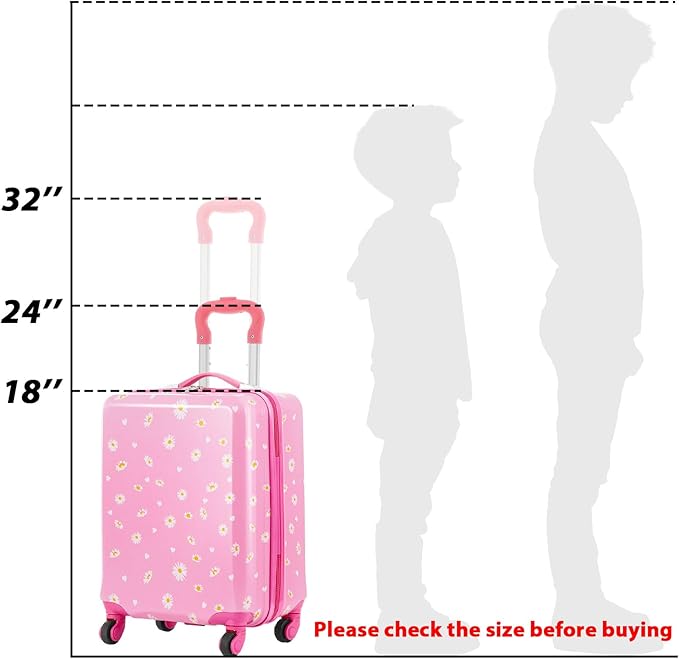 Redbaker 17 Inch 6 Pcs Kids Luggage Set Kids Rolling Luggage Double Pattern Suitcase for Boys Girls (Light Pink, Leopard Print Style)