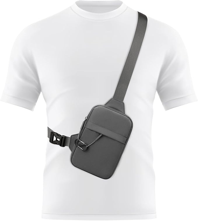 Peicees Small Anti-theft Sling Bag for Men Women Waterproof Mini Crossbody Backpack Chest Bag Travel Passport Phone Holder, Grey
