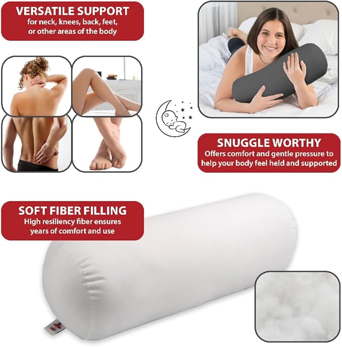Core Products Jackson Roll Orthopedic Bolster Pillow - Neck, Back, Leg, Knee & Arm Support – Cervical & Lumbar Roll for Pain Relief, Spinal Alignment & Travel Comfort for Bed or Chair- Gray
