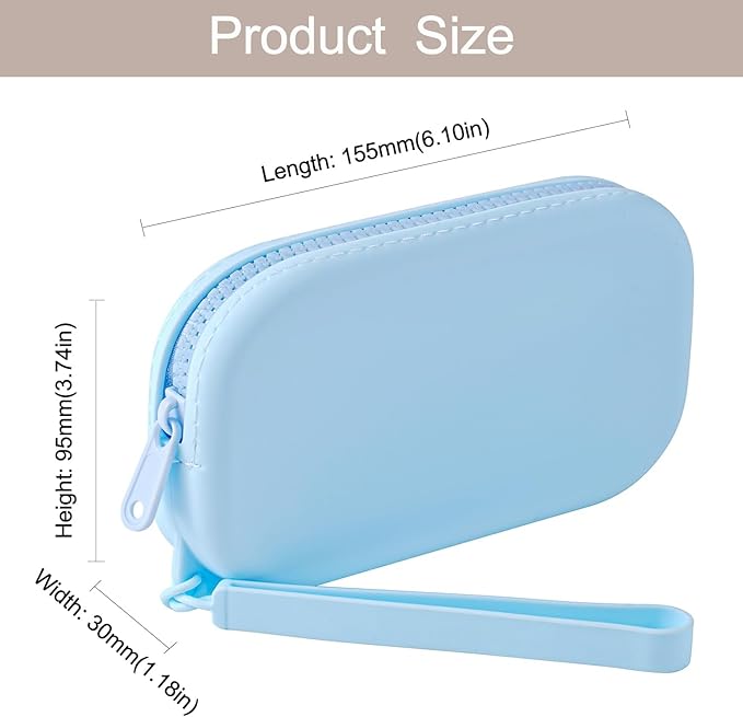 Small Silicone Multifunctional Essential Bag Portable Travel Makeup Bag for Women Men Cards Cash Bag Zipper Pouch (Light Blue)