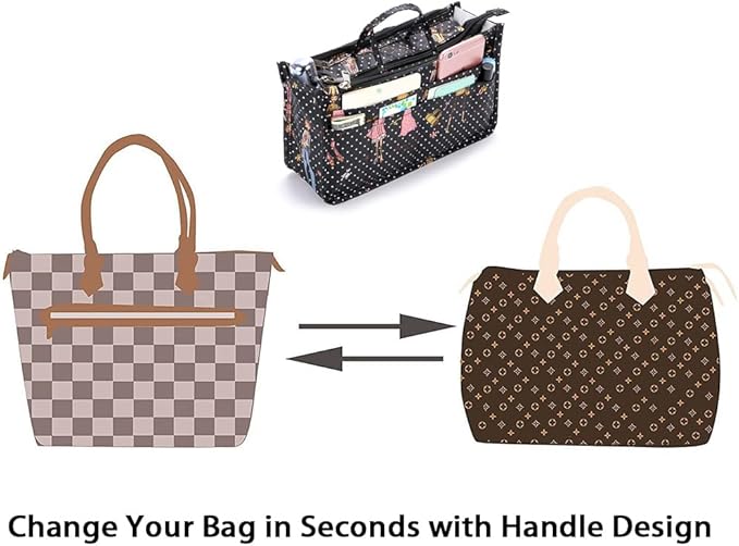 BTSKY Printing Handbag Organizers Inside Purse Insert-High Capacity 13 Pockets Bag Tote Organizer with Handle Fashion Style