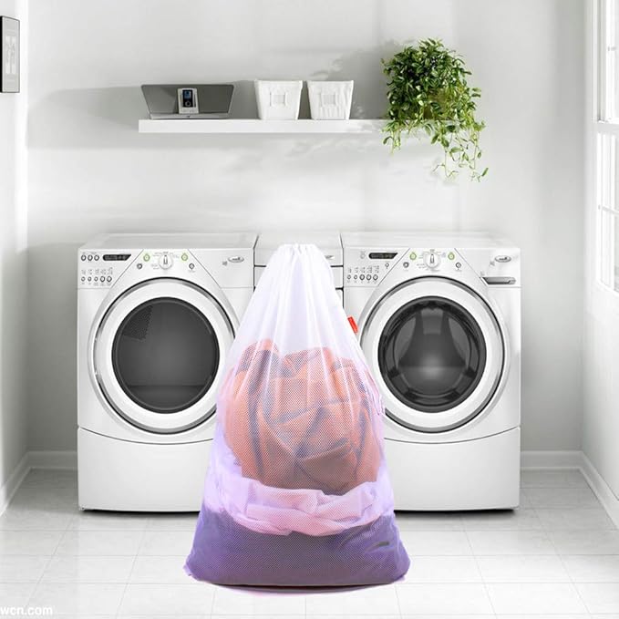 3 Pack Mesh Laundry Bags, 24 x 36 Inches Heavy Duty Drawstring Bag, Factories, College, Dorm, Travel and Apartment Dwellers, (2 White & 1 Black)