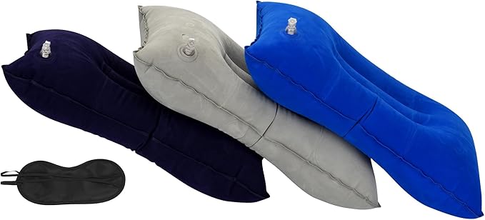3 Pieces Inflatable Travel Pillow for Camping, Home Office Sleeping, Head Neck Lumbar Support, Ultralight Portable Compact and Soft, Airplane Backpacking Trip Pillow