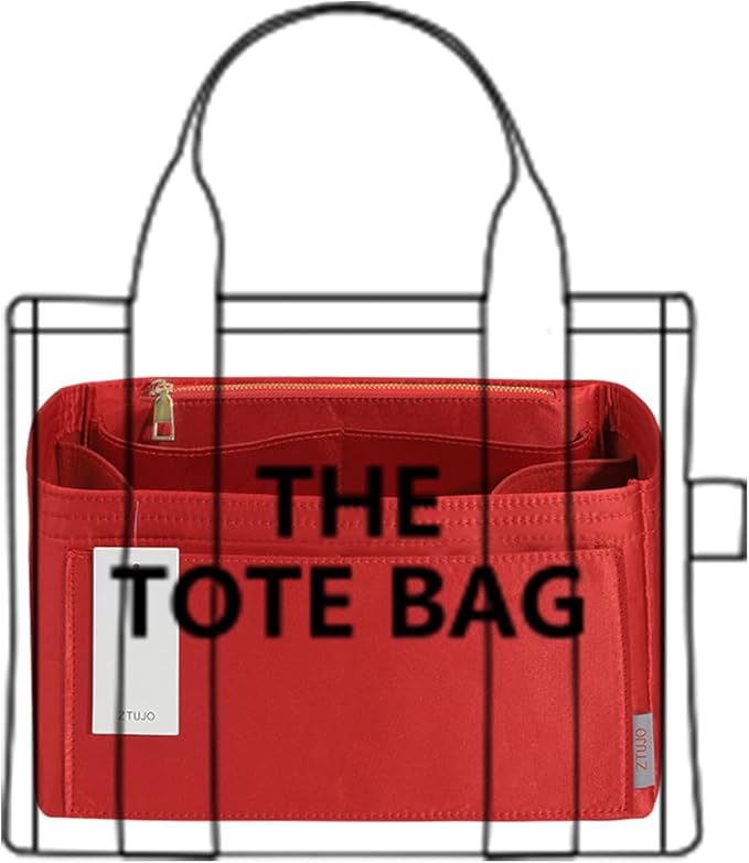ZTUJO Purse Organizer Insert For Handbags, Silky Touching Bag Organizer Insert With Bottle Holder, Perfect for Speedy, Neverfull, Tote,ONTHEGO,Artsy,Handbag and More (Large, Silky Red)