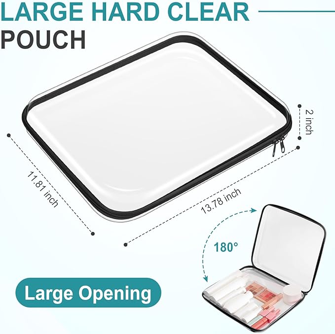 Sanwuta 6 Pcs Clear Hard Zipper Case Plastic Zipper Pouches Transparent Makeup Bag Pencil Case Pouches Toiletry Diaper Bag for Travel Toy Storage Organizer Bins(Black,13.78 x 11.81 x 2 Inch)
