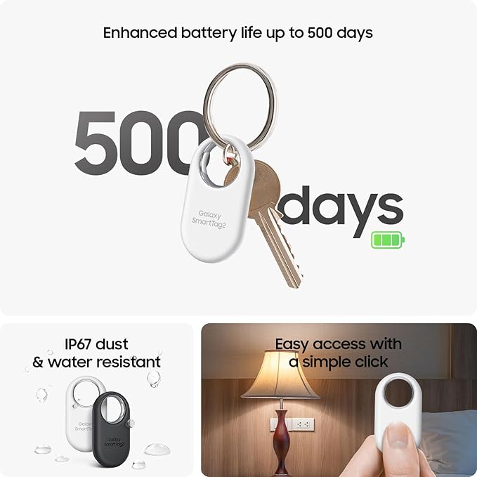 Samsung Galaxy SmartTag2, Bluetooth Tracker, Smart Tag GPS Locator Tracking Device, Item Finder for Keys, Wallet, Luggage, Pets, Use w/ Phones and Tablets Android 11 or Later, 2023, 1 Pack, Black