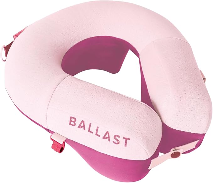 Ballast Pro Beach & Travel Pillow – Inflatable Neck Pillow for Airplanes, Beach & Pool, Compact and Water-Resistant (Flamingo Pink)