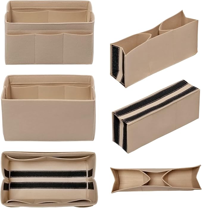 DailyPlus Purse Organizer Insert - Felt Bag Organizer for Tote Purse Bag with 14 Pockets - Beige Medium