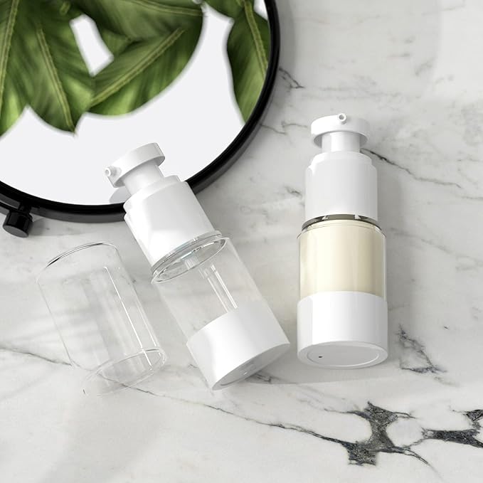 LONGWAY 0.5Oz 15ml Clear Airless Cosmetic Cream Pump Bottle Travel Size Dispenser Refillable Containers/Foundation Travel Pump Bottle for Shampoo (Pack of 8)