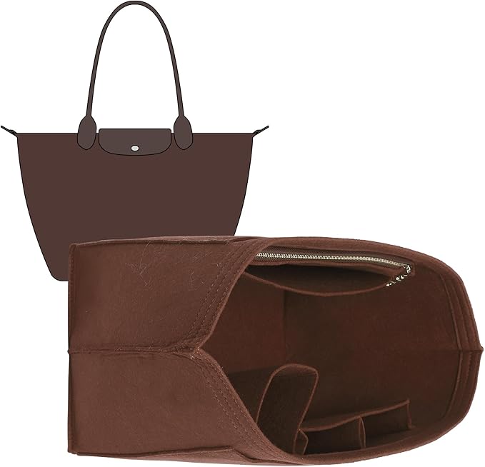 Doxo Purse Organizer Insert for Longchamp Le Pliage L Handbag Insert(L,Brown)