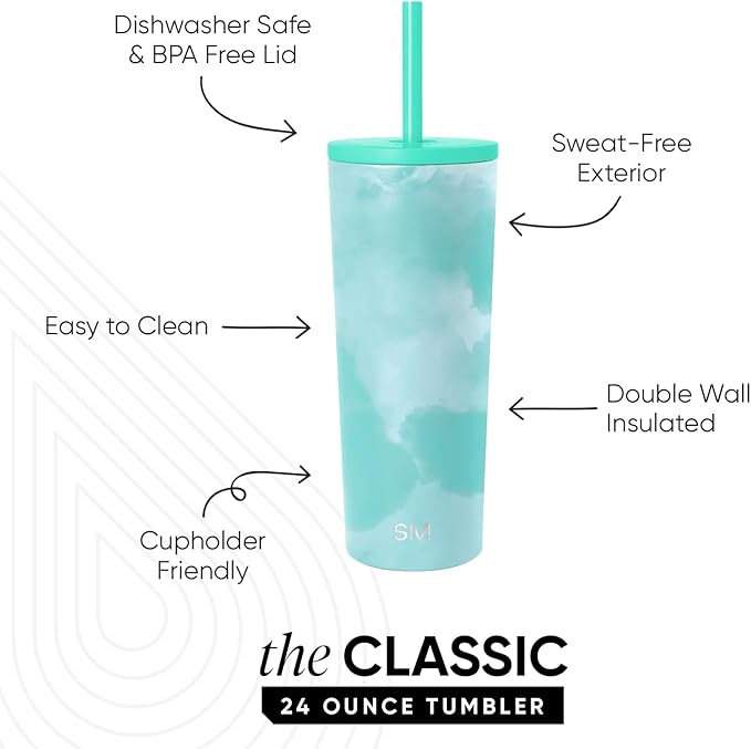 Simple Modern Classic Tumbler with Straw Lid | Insulated Iced Coffee Cup Reusable Stainless Steel Water Bottle Travel Mug | Gifts for Women Men Her Him | 24oz | Ocean Tide