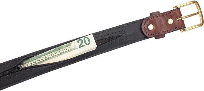 Hidden Money Pocket Travel Leather Belt (Size 40, Brown)