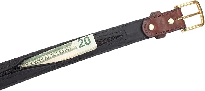 Hidden Money Pocket Travel Leather Belt (Size 50, Brown)