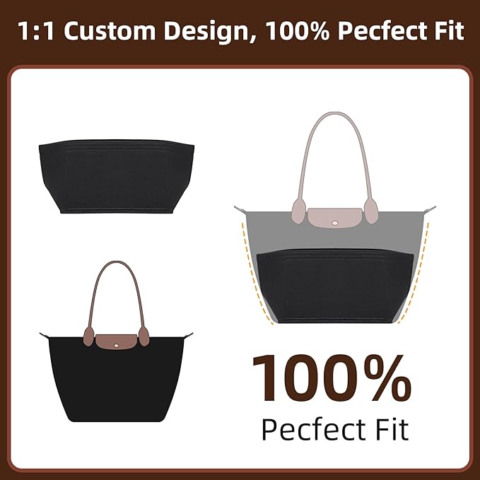 Doxo Longchamp Medium Organizer Insert,Medium Bag Organizer Suitable for Le pliage,Keeps Tote Handbags Shaped & Neat (Black,M)