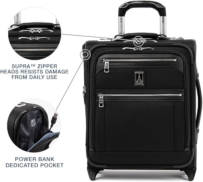 Travelpro Platinum Elite Softside Expandable Carry on Luggage, 2 Wheel Upright Regional Suitcase, USB Port, Men and Women, Shadow Black, Carry On 16-Inch