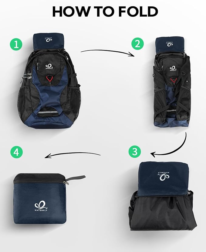 WATERFLY Lightweight Packable Hiking Backpack: 30L Foldable Travel Daypack Ultralight Camping Day Pack for Woman Man