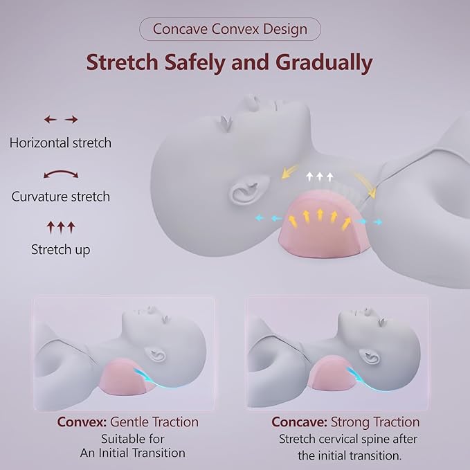 ComfortLife Small Neck Stretcher Pillow for Pain Relief, Medium Soft Cervical Traction Device Neck Mild Support Pillow Foam Cervical Neck Pillow for Tension Muscle Relax Relief (Pink)