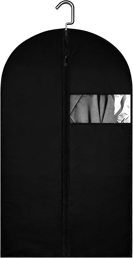 39-Inch Garment Bags for Hanging Clothes, Clear Window Dust-Proof Suit Bags for Suits Coats Dresses - Closet Storage & Travel Garment Covers (Black)