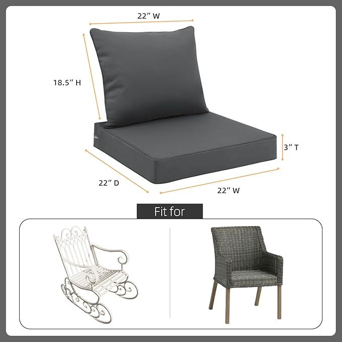 Favoyard Outdoor Seat Cushion Set 22 x 22 Inch Waterproof & Fade Resistant Patio Furniture Cushions with Removable Cover Deep Seat & Back Cushion with Tie Straps for Chair Sofa Couch