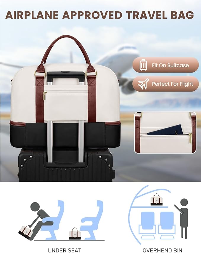 Weekender Travel Duffle Bag for Women: Overnight Bags with Shoe Compartment Carry on Bags for Airplanes with 2 PCS Toiletry Bag Weekend Yoga Gym Bag with Wet Pocket Travel Duffel Tote