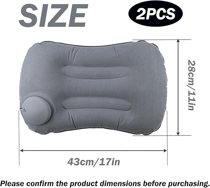 Alovexiong 2 Pack Inflatable Camping Pillow - Ultralight Travel Air Pillows for Neck Lumbar Support, Press-to-Inflate Design, Blow Up Pillow for Camping, Hiking, Backpacking (Grey)