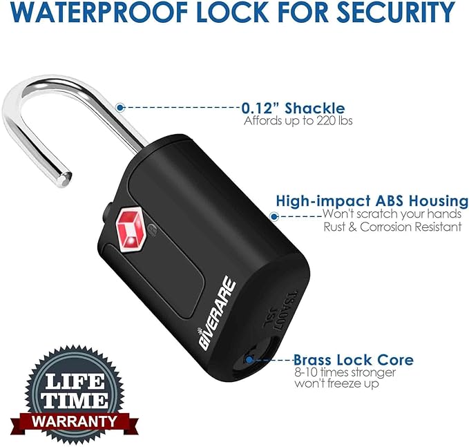 4 Pack TSA Approved Travel Luggage Locks with Keys, Keyed Suitcase Padlock, Zipper Small Locks, TSA Accepted Compatible Padlocks for Suitcase, Backpack, Gym Locker, Jewelry Box, Anti Theft-Black
