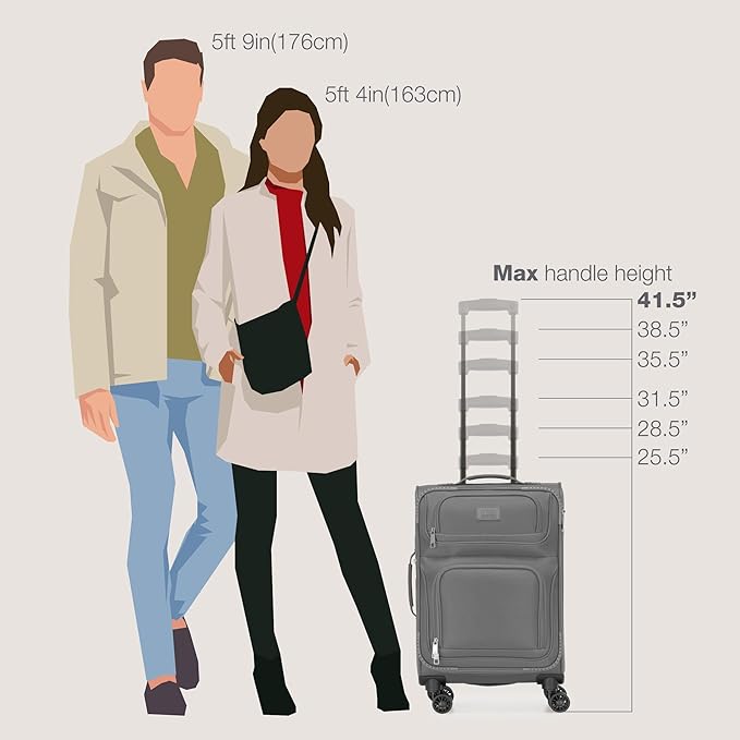 U.S. Traveler Rio Lightweight Softside Rolling Carry-on Suitcase, 4-Wheel Single, Light Gray