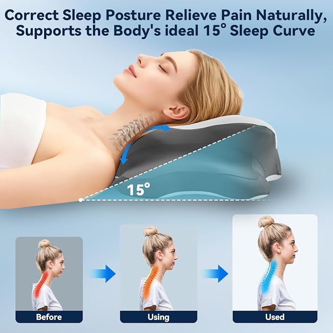 Sleep Apnea Pillow with Neck Pain & Snoring Relief -Orthopedic Cervical Pillow, Ergonomic Contour Memory Foam for Side, Back,Stomach Sleepers, Medium Firm (GreyWhite, Queen Size 25" Lx15 Wx5.8 H)