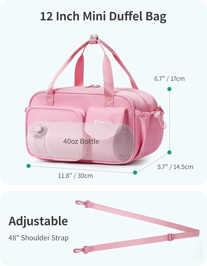 Ceneda 12 inch Mini Gym Bag for Women, Small Duffle Bag with Wet Pocket, Lightweight Multi-Pocket Travel Tote for Yoga, Sports, Workout, Daily Use - Water-Resistant